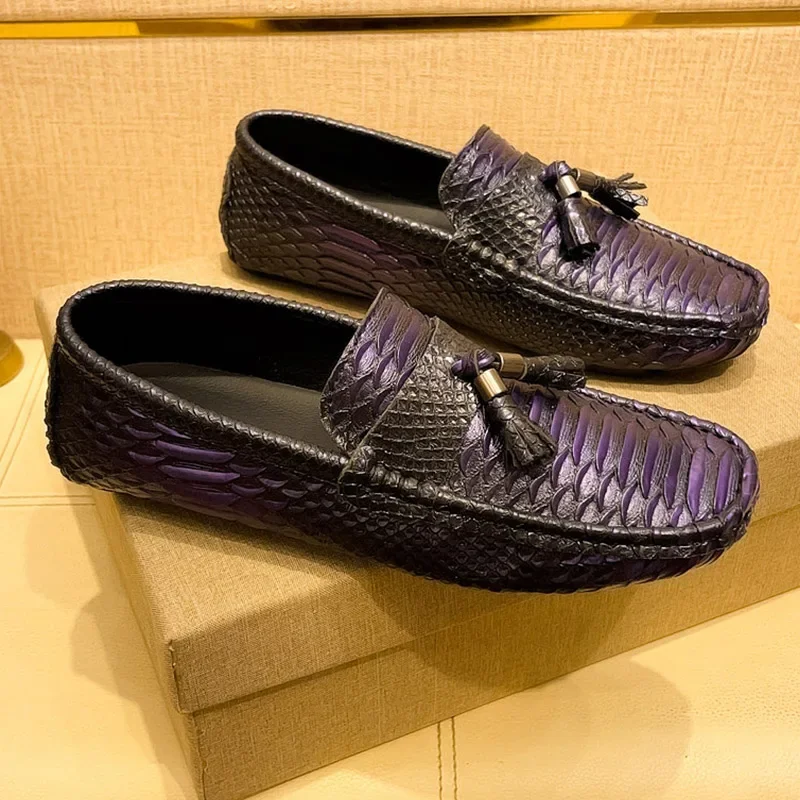 Модные мужские повседневные мокасины с кисточками фиолетовые роскошные