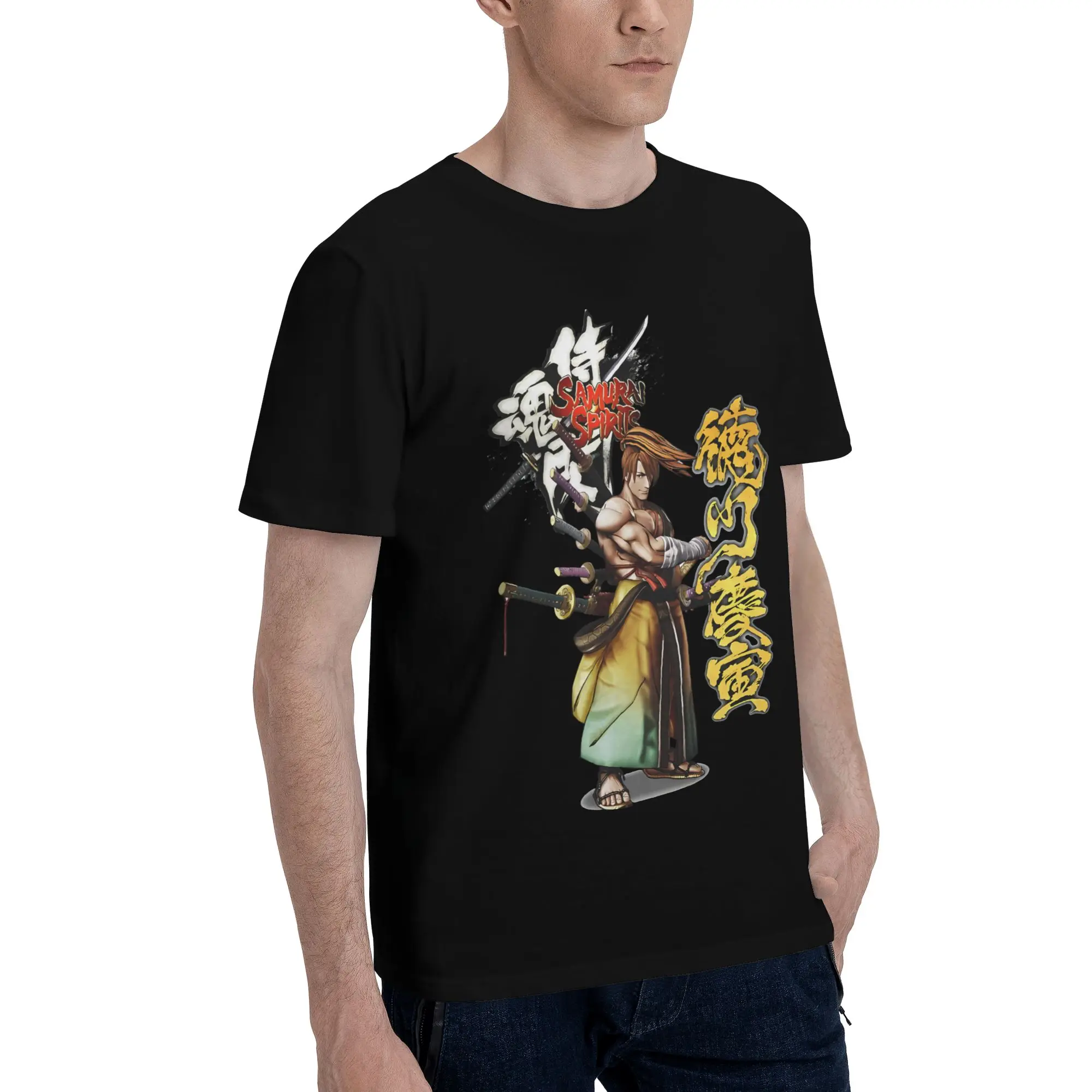 Фото Футболка из 100% хлопка с забавным принтом SAMURAI SHODOWN, SAMURAI SPIRITS, TOKUGAWA YOSHITORA, футболки Samurai Spirits для мужчин №2