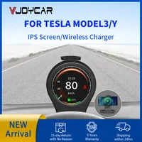 Vjoycar 2022 Newest Y5 Performance HUD LCD Dashboard for Tesla Model 3 / Y Digital Smart Gauge Wireless Charging Phone Holder