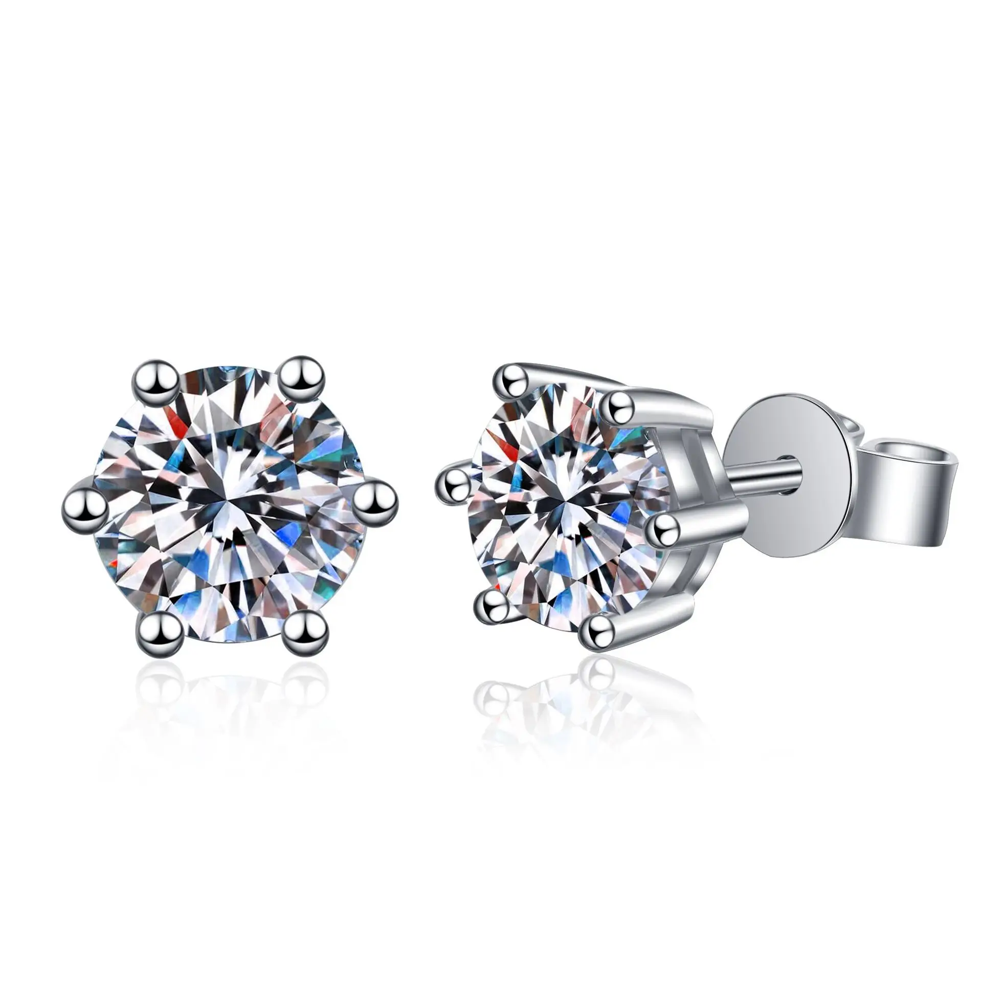 

925 Sterling Silver Stud Earrings for Women Men 18k White Gold Plated 6-Prong Pure Brilliance Round Cubic Zirconia Stud Jewelry