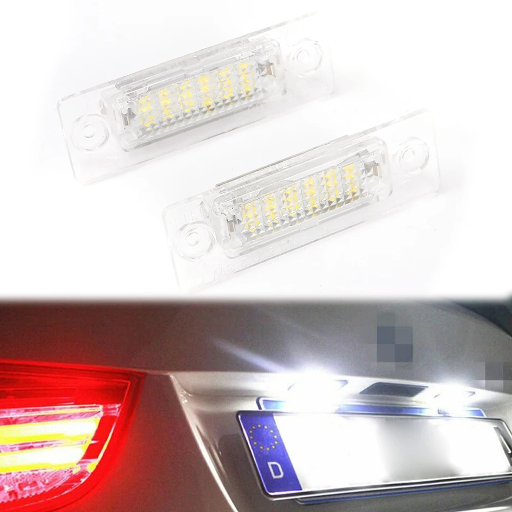 

Лампы для автомобильного номерного знака, 2 × 6000K, 18SMD, белая лампа для Touran, для Passat, 3B3, вариант, 3B6, 3C5, автомобильные аксессуары