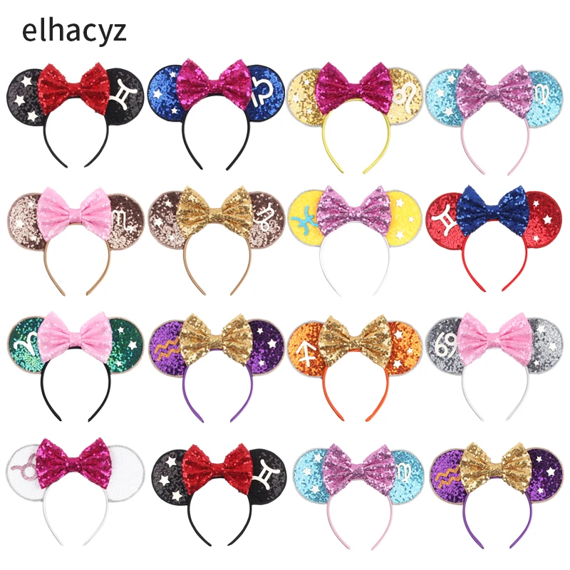 

10pcs/lot Wholesale 12 Constellations Mouse Ears Headband Party Hairband Women Birthday Gift Girl Kids Hair Accessories Mujer