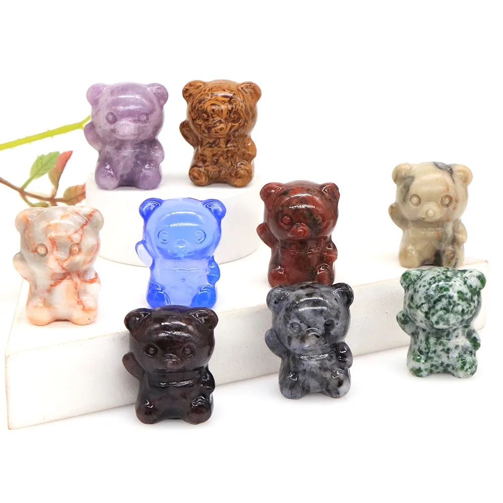 

1.2" Q Version Cute Bear Natural Stone Crystal Carved Reiki Healing Figurine Handicraft Ornaments Kid's Birthday Gifts Wholesale