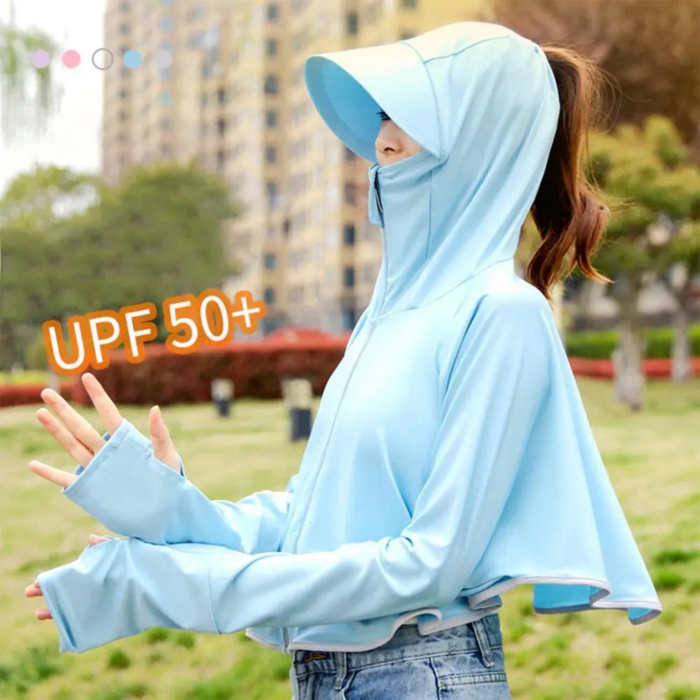 

Sun Protection Clothing Knitted Zipper Women Open Front Hooded Coat for Outdoor