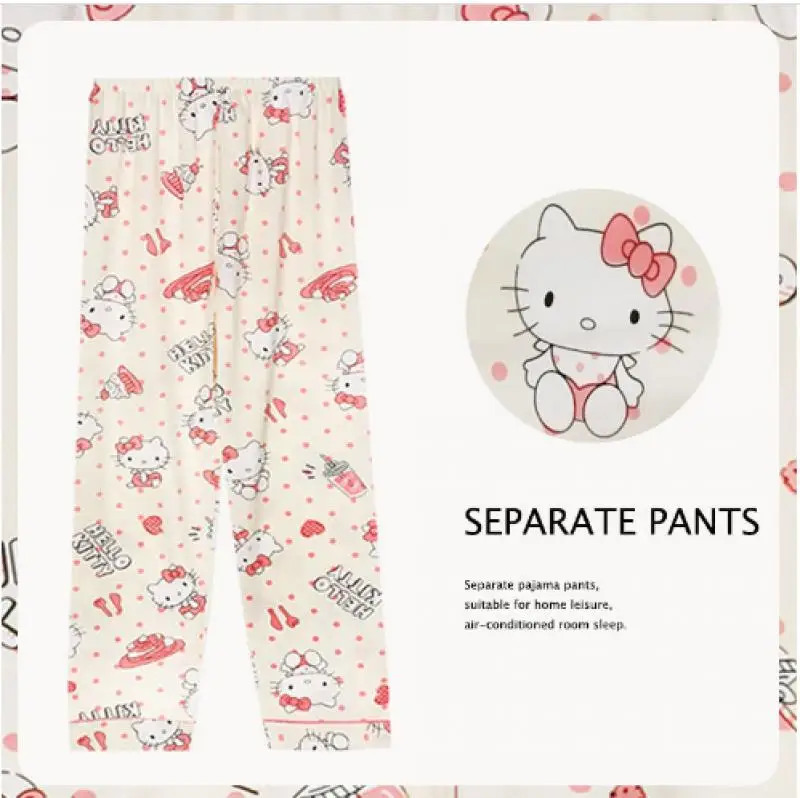 Sanrios Hellokittys Kuromi Cinnamoroll Anime Kawaii Cotton Pajamas Pants Cute Night Loungewear Print Loose Trousers Sleepwear images - 6