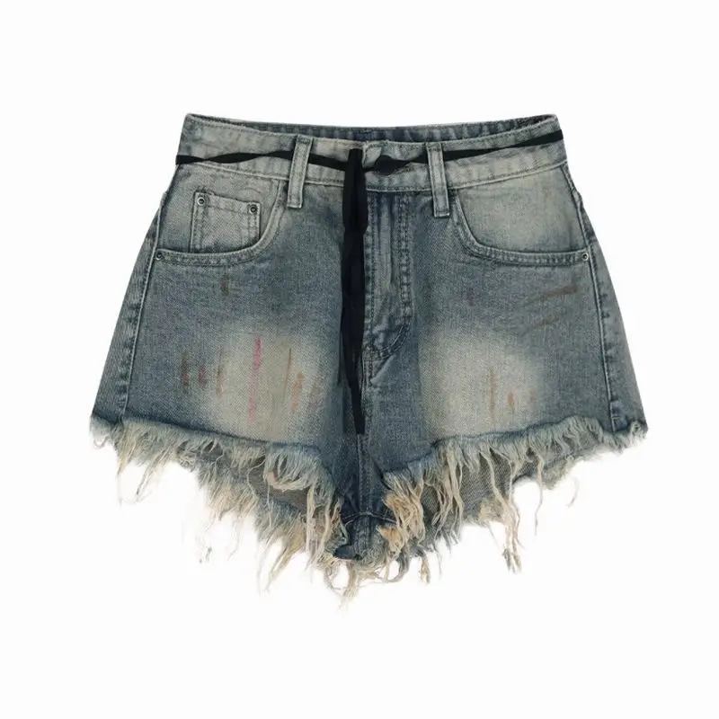 Y2K Denim Shorts Women's Summer 2023 New Vintage Personalized Tassels Old Sexy Super Shorts