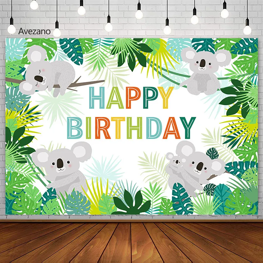 

Avezano фон с днем рождения дикие животные джунгли зеленые листья детская вечеринка баннер фон Фотография Студия фото Декор