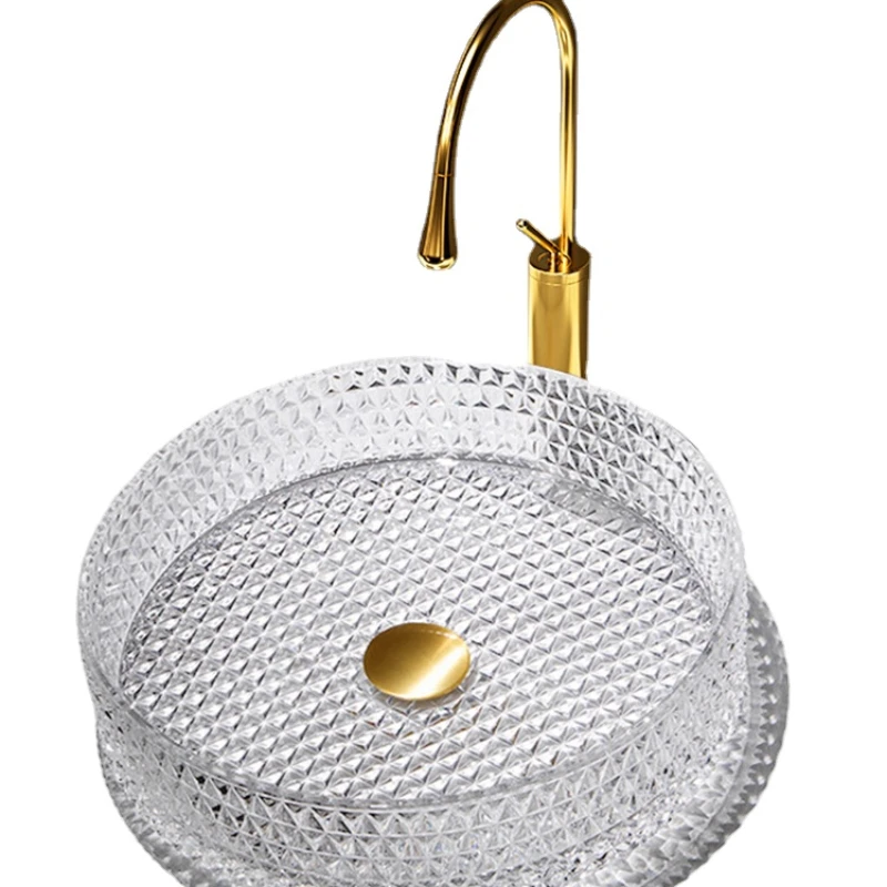 

round Glass Light Luxury Wash Basin Table Basin Household Single Basin