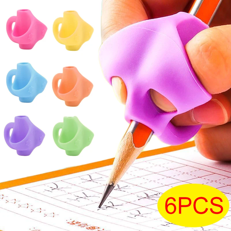 1/6Pcs Silicone Pencil Grips Three Fingers Fixed Handwriting Posture Correction Grip Trainer Kids Pencil Holder Writing Aid Grip