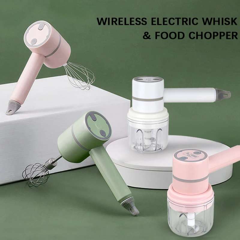 

Electric Egg Whisk Food Chopper Masher Wireless Power Jam Puree Milk Frothed Blender Cooking Tools 2 In 1Kitchen Accessories
