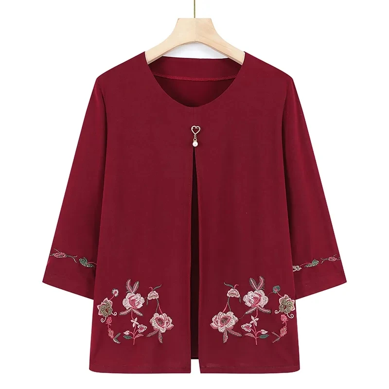 Кардиган для пожилых людей блузка пальто весна-лето 3/4 рубашка с рукавом и