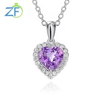 gz zongfa 925 sterling silver love necklace for women heart 7mm 1ct natural amethyst colourful gemstone pendant fine jewelry