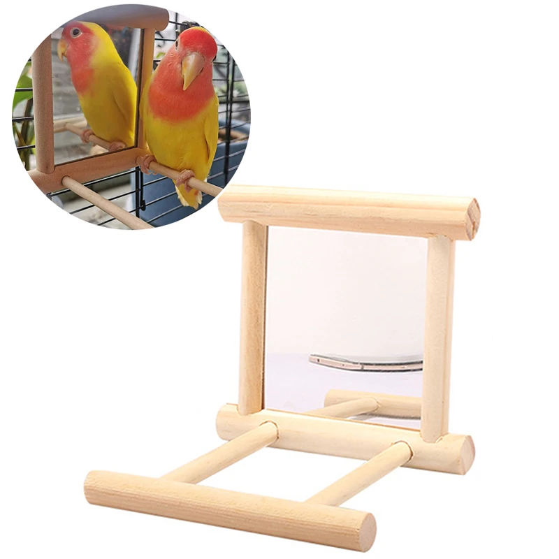 

Деревянное Зеркало для птиц с подставкой для окуня, игрушечная подставка для птиц, игрушка для попугаев, клетка, аксессуары для попугаев