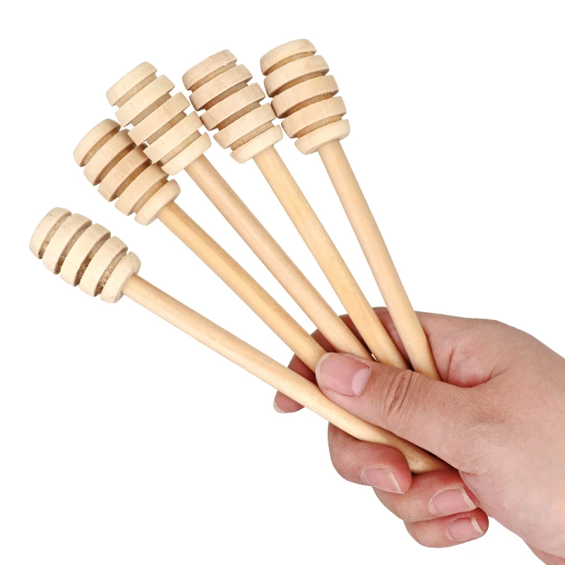 

High Qulaity 16cm Bee Honey Stir Bar Mixing Handle Jar Spoon Practical 100Pc Wood Dipper Honey Long Stick Supplies Honey Bee