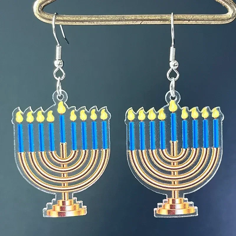 4 пары акриловые серьги hanukka искусственные украшения подсвечник звезда украшение