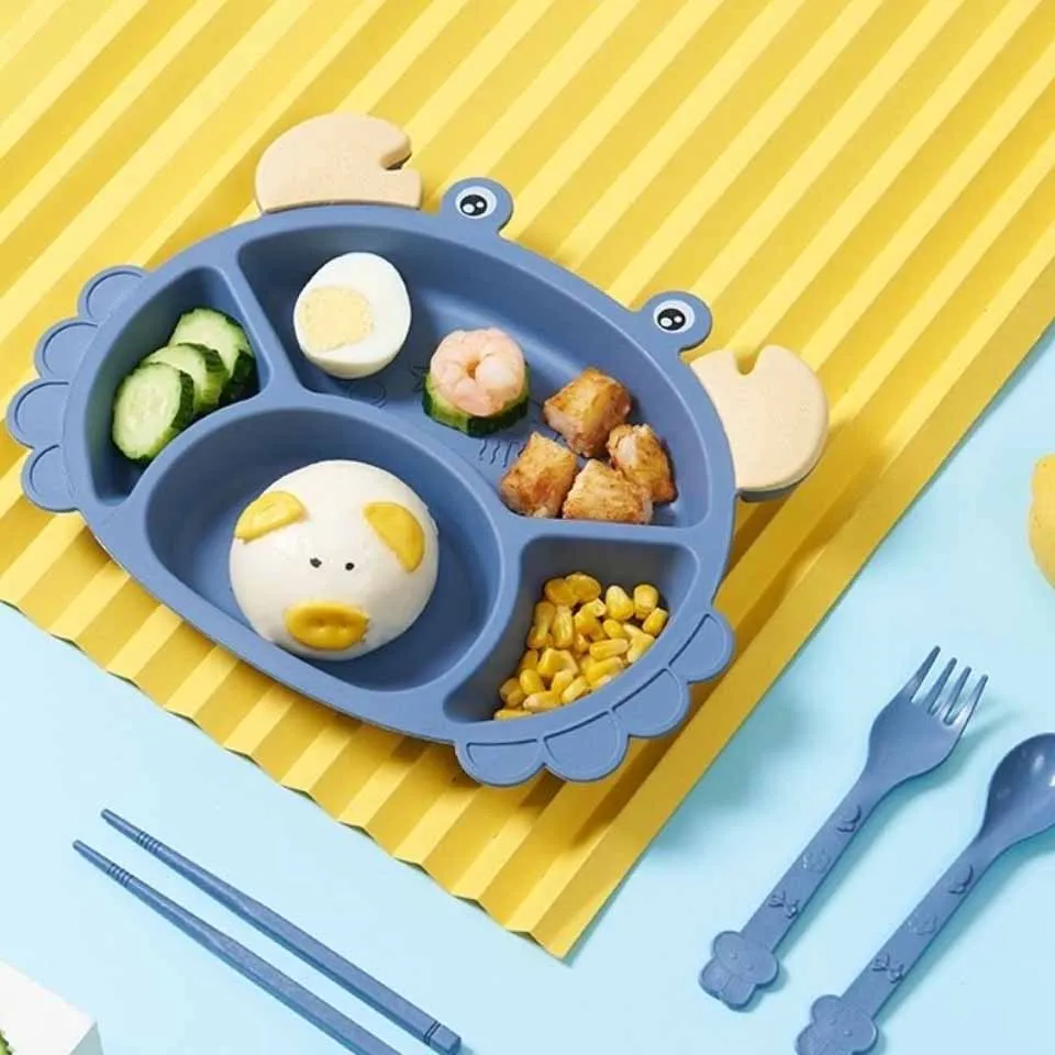 

Wheat Straw Baby Tableware Set Cute Cartoon Training Bowl Fork Spoon Food Grade Children Feeding Plate Fall Prevention Gadgets