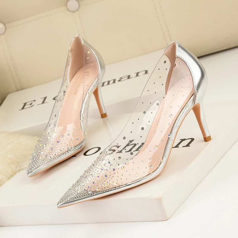 2023 High heels Sexy Shallow Shoes Genuies leather Wedding Shoes CrystalHigh heel Women's Shoes Nightclub Dress Work Shoes Woman