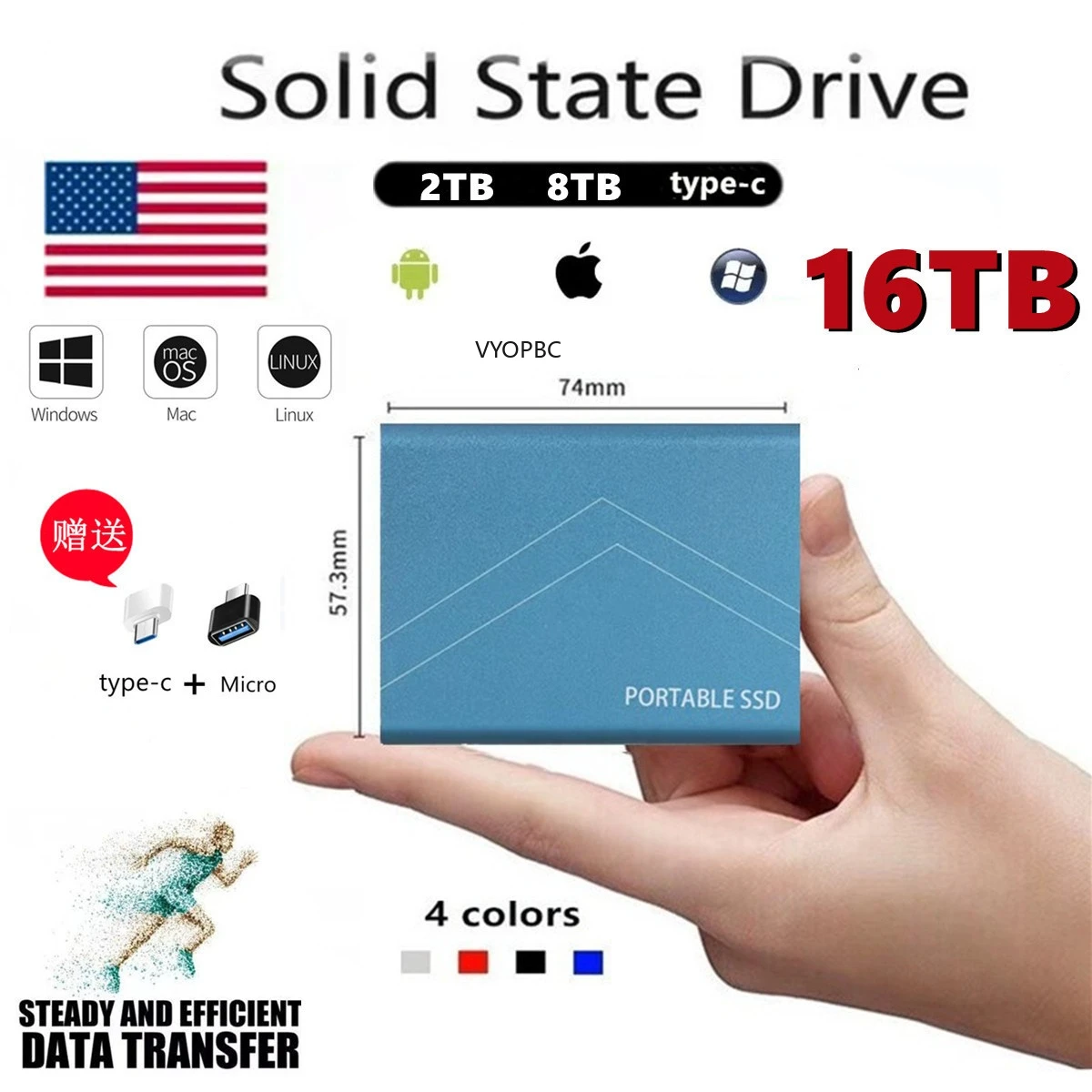 

2022 Hot SSD External Hard Drive 16TB Storage Device Hard Drive Type-C USB 3.1 Mobile Hard Drives Solid State HD Externo Laptop