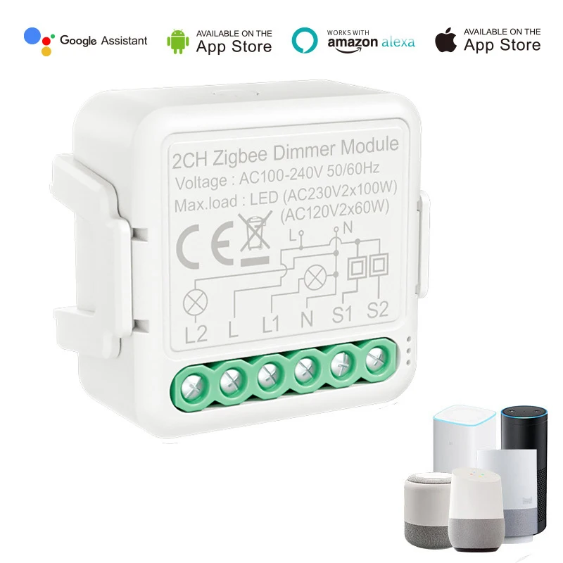 

Tuya ZigBee Wifi Dimmer Switch Module 10A Smart Home DIY Breaker 1 2 Gang Supports 2 Way Control Works with Alexa Google Home