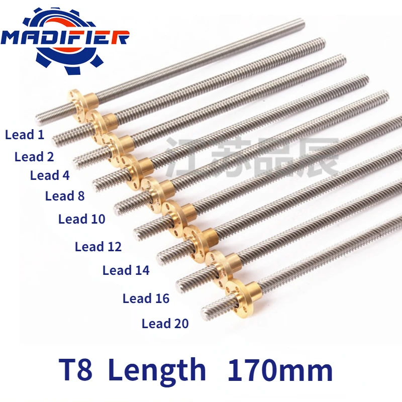 

304 stainless steel T8 screw length 170mm lead 8mm trapezoidal spindle 1pcs With brass nut
