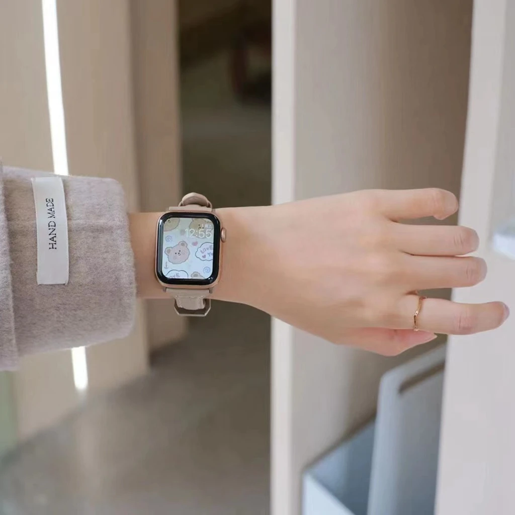 Тонкая кожаная петля для Apple Watch женский ремешок серии Ultra 10/9/8/7/6/5/4/3/2/1 38 мм 40 41 42 44 45