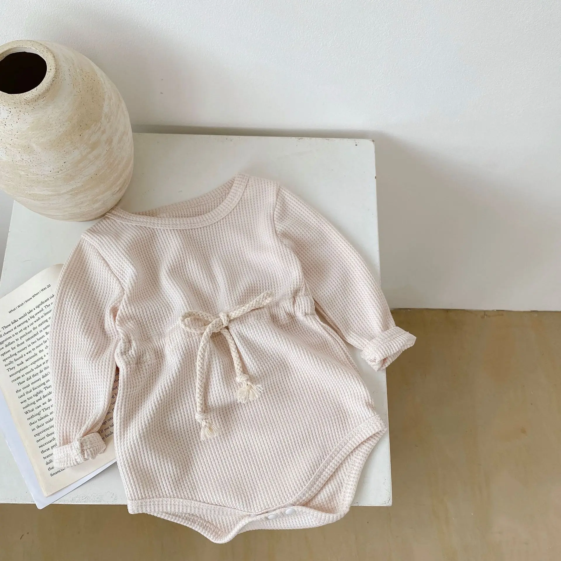 2022 New Baby Long Sleeve Bodysuit Autumn Newborn Cotton Waffle Clothes Boys Girls Infant Casual Jumpsuit Solid Baby Onesie