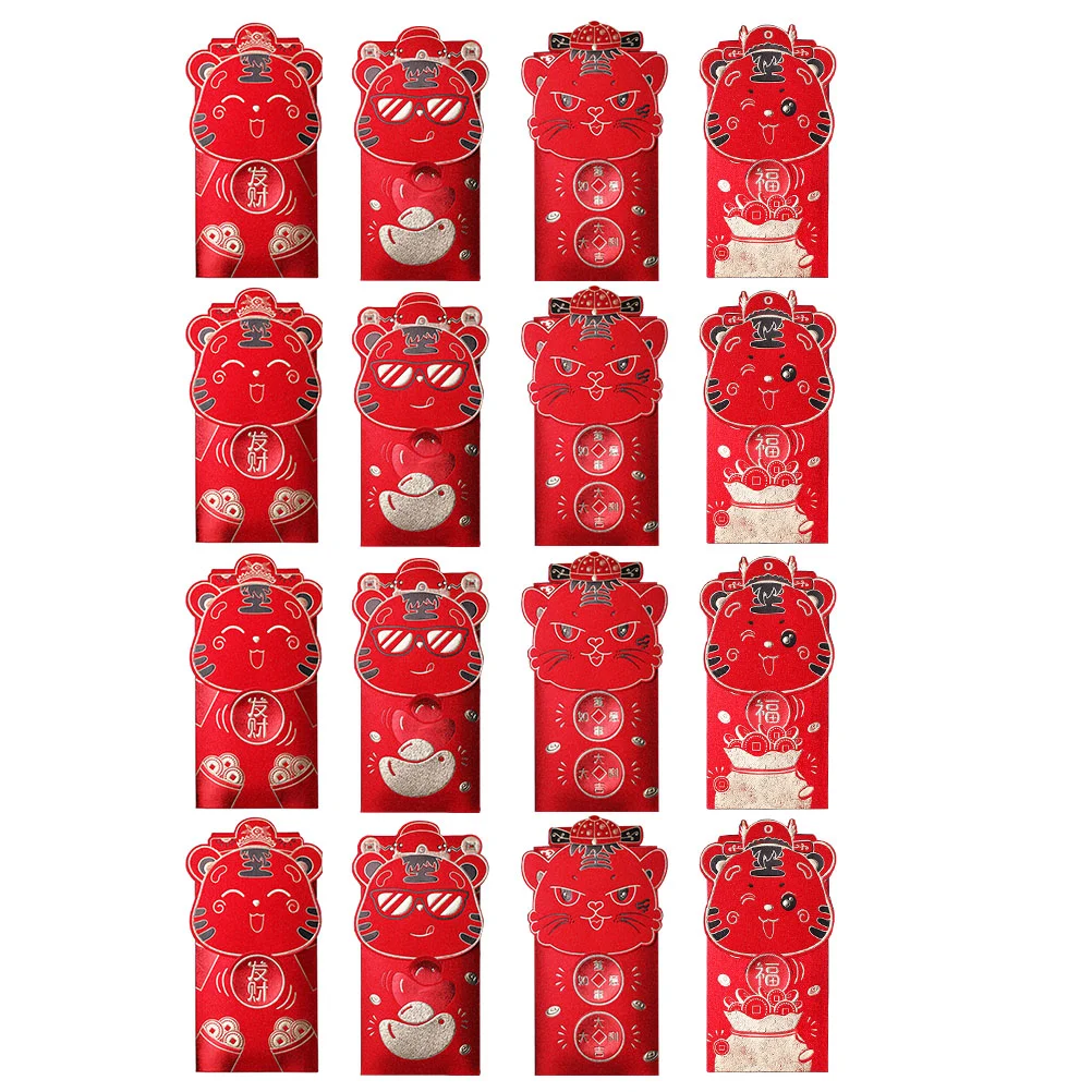 

Китайские новогодние красные конверты: новогодние пакеты со знаками Зодиака, 16 шт., красный конверт Lai See Hong Bao, поздравительные конверты, Под...