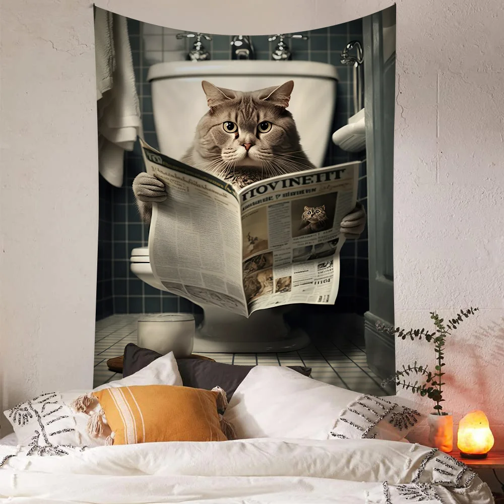 Забавная ванная комната юмористическое животное сидящее на туалете чтение