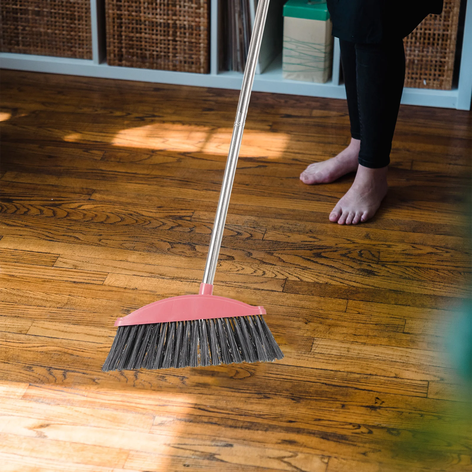 Stainless Steel Broom Home Cleaning Thickened Hygiene (Pink Single Set) for Floor Ceiling Plastic Office Dustpan