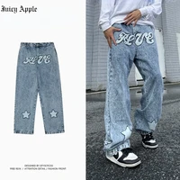 juicy apple jeans womens 2022 spring and autumn new high waisted straight wide leg jeans fashion brand hip hop casual trousers