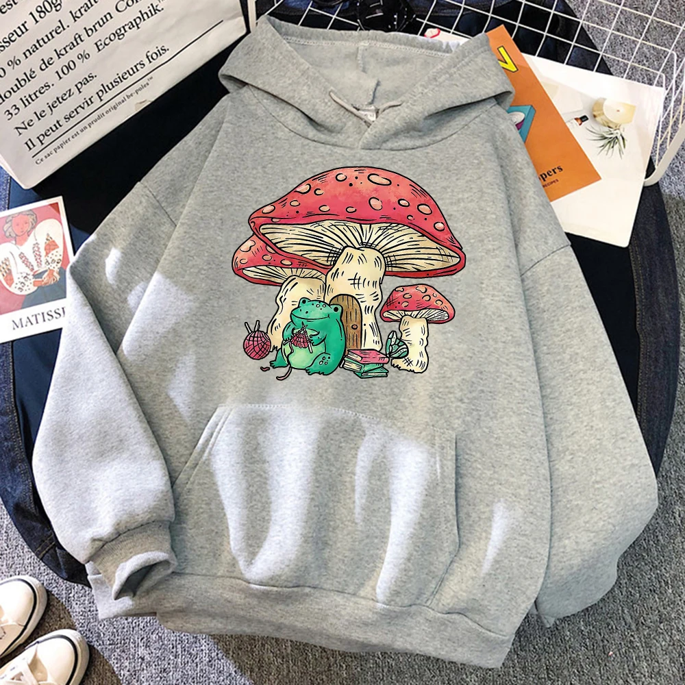 

Cottagecore Aesthetic Frog Knitting Mushroom House Hoody Mens Hip Hop Casual Hoodie Crewneck Pullovers Sports Warm Clothing Man