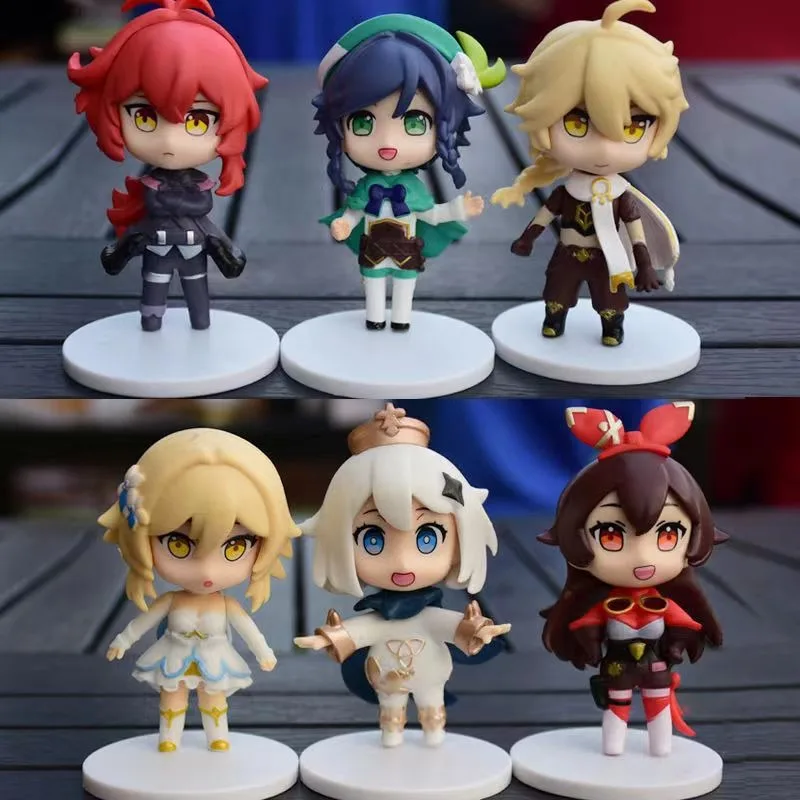 

6 PCS Genshin Impact Action Figure Model Q Version Statues Characters Aether Room Decoration Ornaments Children's Gifts Toys