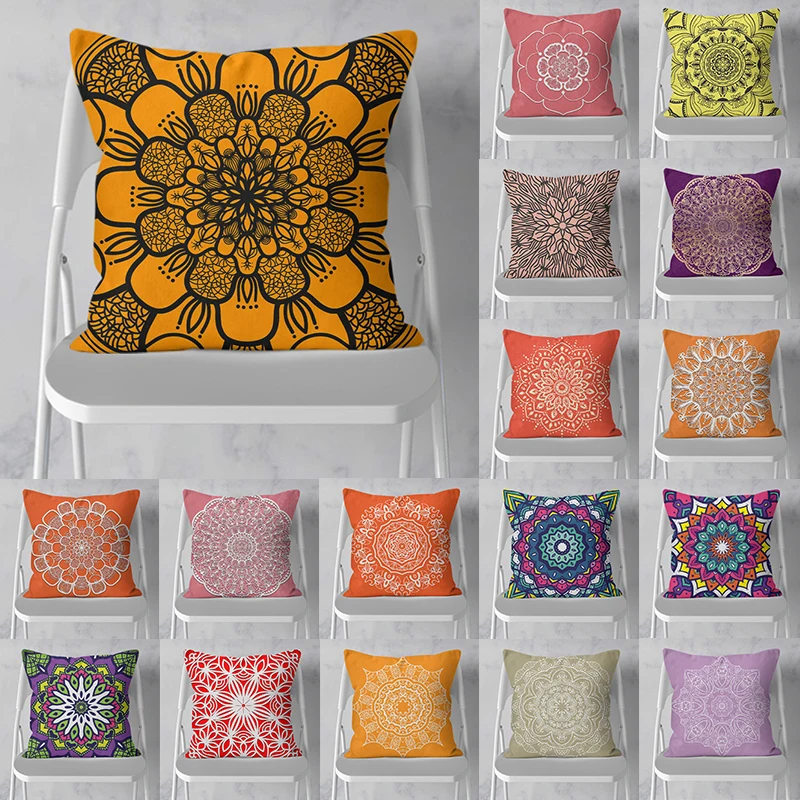 

45x45cm Colorful Bohemia Polyester Pillowcase Chair Sofa Home Decoration Mandala Flower Pink Purple Cushion Cover Pillowslip