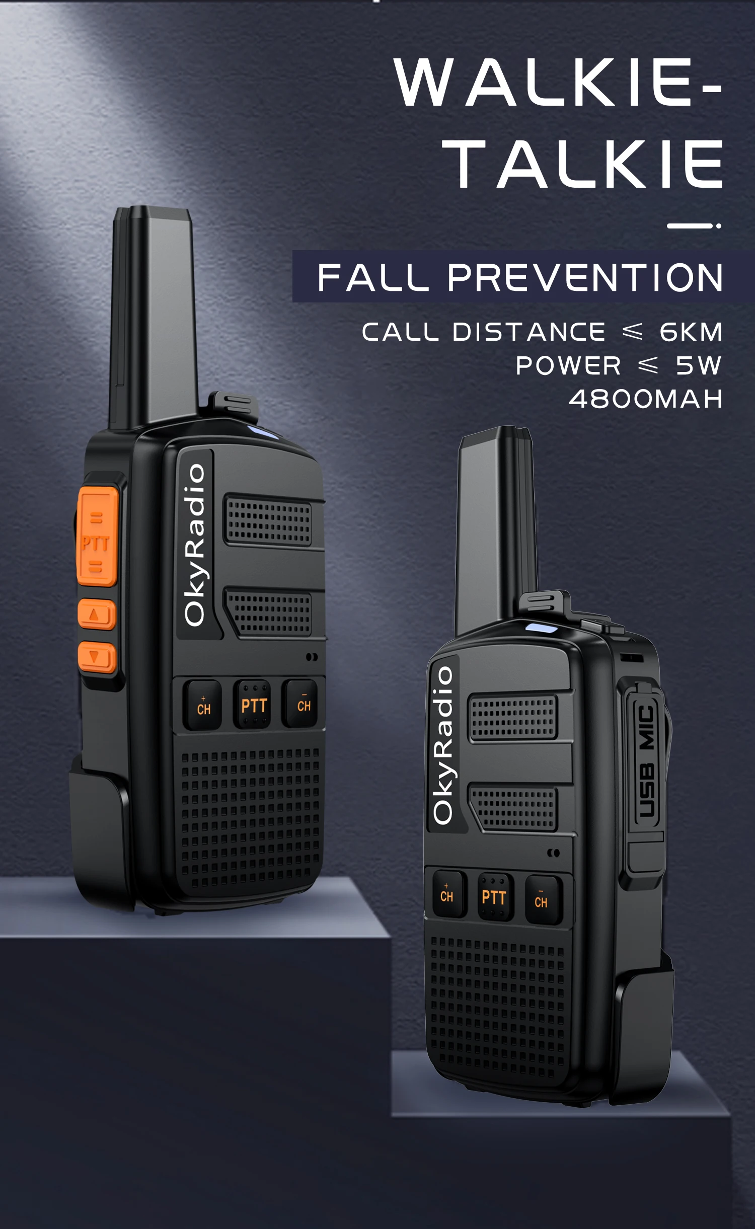 new large capacity 4800mah okyradio 5w portable waterproof walkie talkie with 6km call distance for hotel construction sites free global shipping