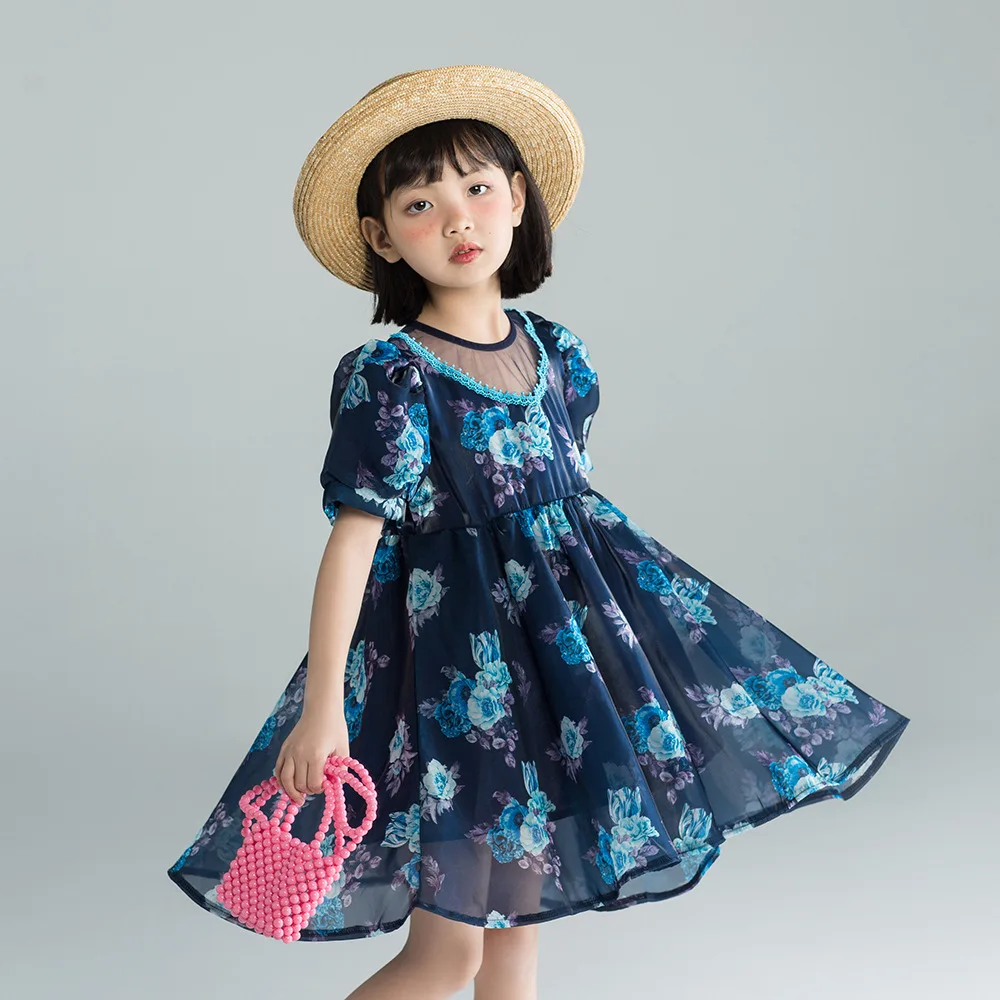 

Rose Flower Puff Sleeve Princess Dress 2022 Summer Girls Dress Girls Skirt