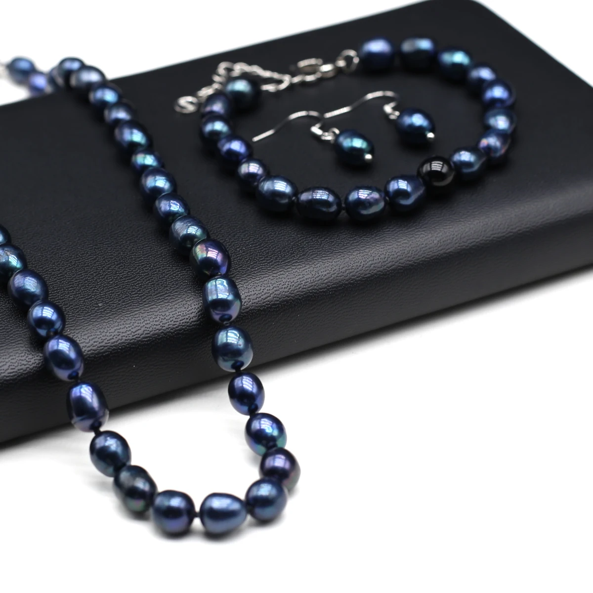 

8-9mm Natural Freshwater Pearl Set Potato Shape Elasticity Pearl Beaded Bracalet Necklace Earrings Wedding Party Accessories