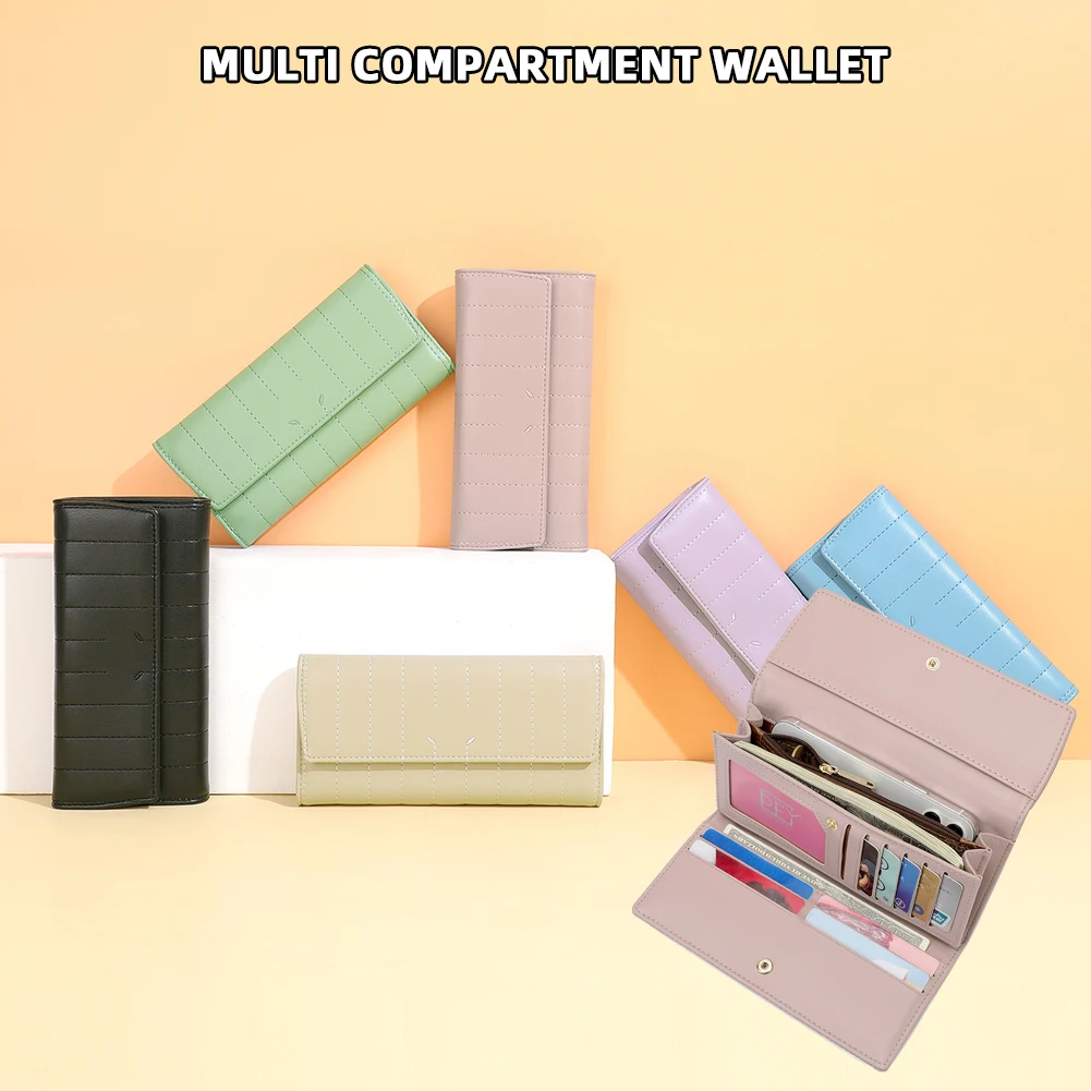 Long Ladies Wallet Three-fold Buckle Coin Purse Multi-compartment Clutch Bags Large Capacity Mobile Phone Bag Women Cosmetic Bag