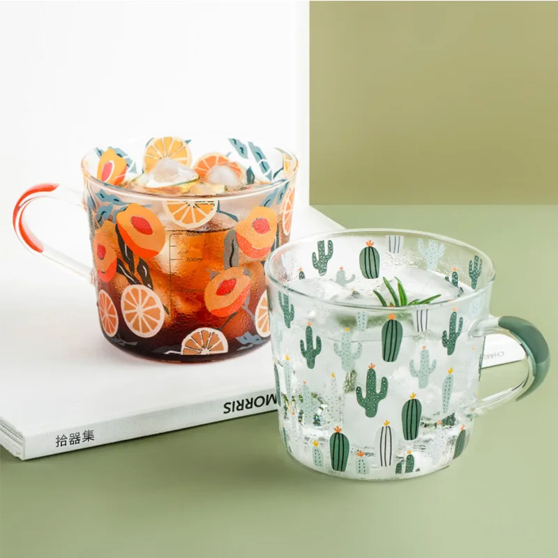 

500ml Creative Scale Glass Mug Breakfast Mlik Coffe Cup Household Couple Water Cup Sun Eye Pattern Drinkware