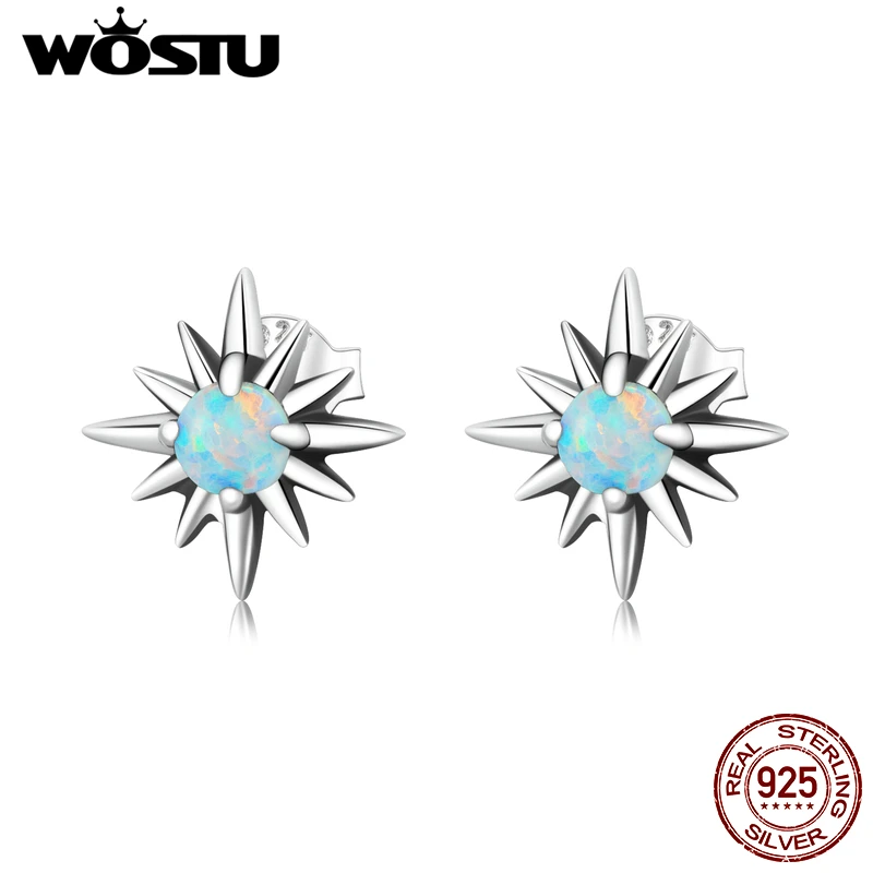 WOSTU 925 Sterling Silver Opal Star Blue Zircons Noble Elegant Stud Earrings For Women Fashion Party Jewelry Gift CTE581