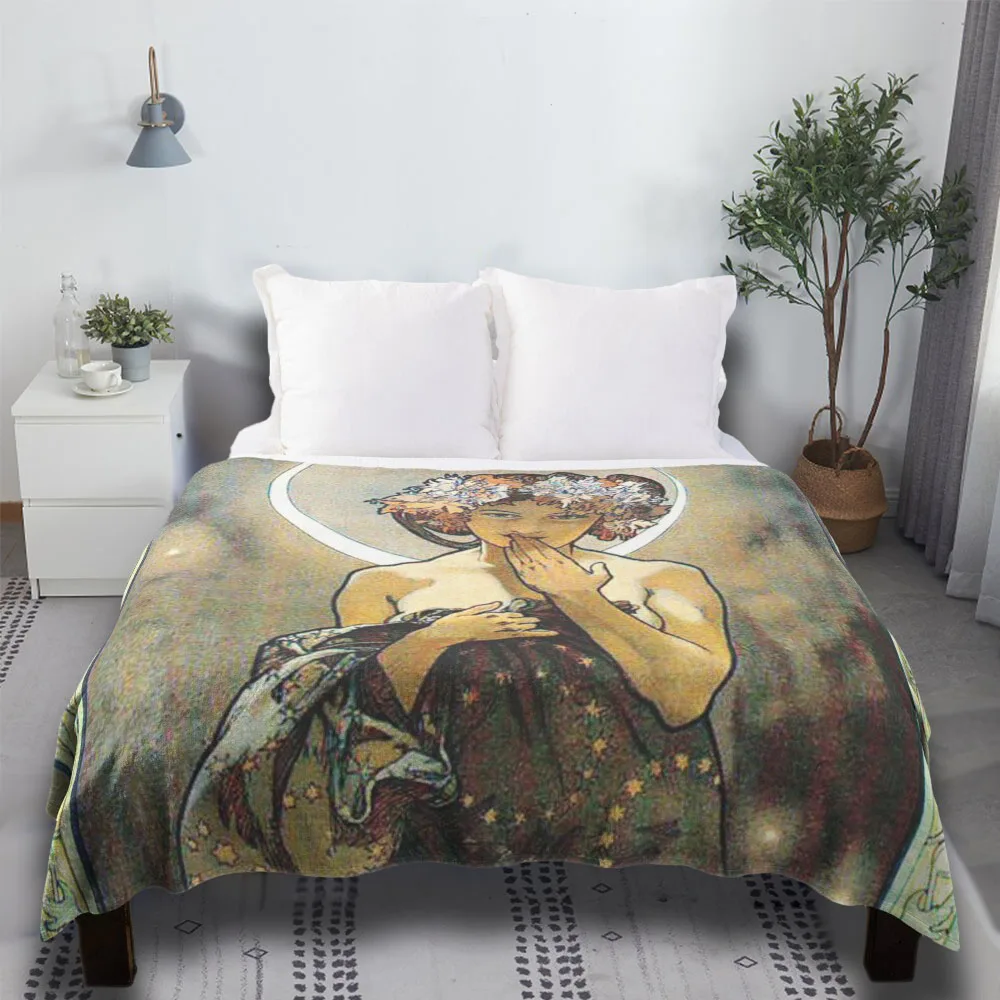 

Hd. The Moon And The Stars,(Number 1 From Serie Of 4) By Alphonse Mucha (1902) High Definition Fabric Plaid Throw Blanket