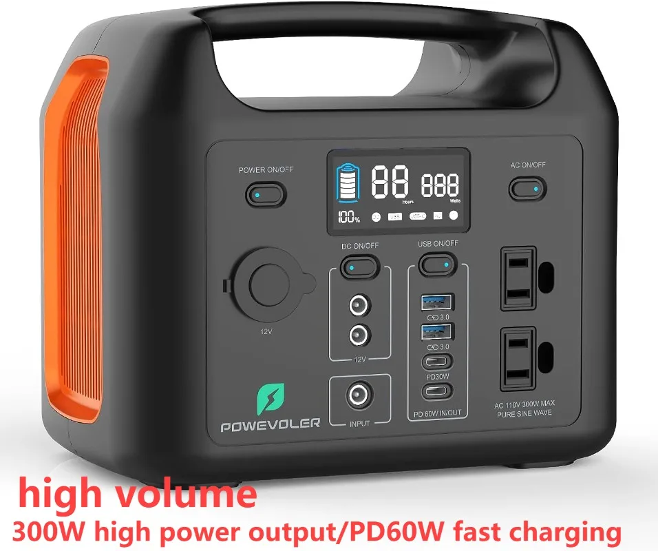 

Portable Power Station, 299Wh Battery Backup with 300W Pure Sine Wave AC Outlet, 60W In/Out Solar Generator for Home Use Camping
