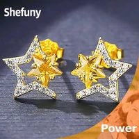 925 sterling silver stars geometric stud earrings yellow zircon 18k gold plated earrings for women fine jewelry anniversary gift