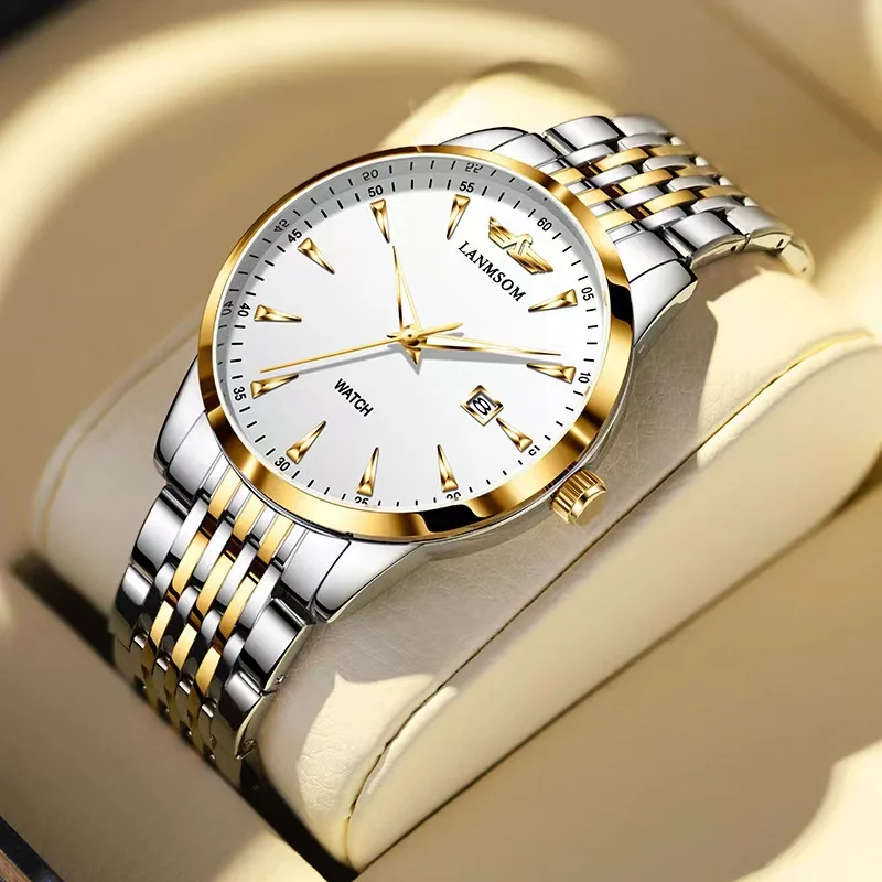 Men's luxury double calendar with diamond inlaid full-automatic steel band luminous waterproof gentleman's watch for men