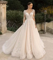 boho illusion long sleeves wedding dresses lace appliques floor length elegant a line princess bride gowns vestidos de novia