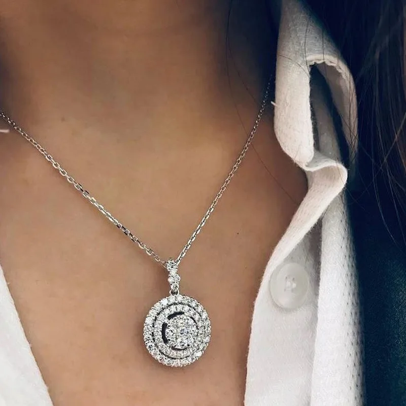 

2022 New Trendy Hollow Multi-layer Ring Pendant silver color on the neck Necklace for Women Anniversary Gift Jewelry X6866