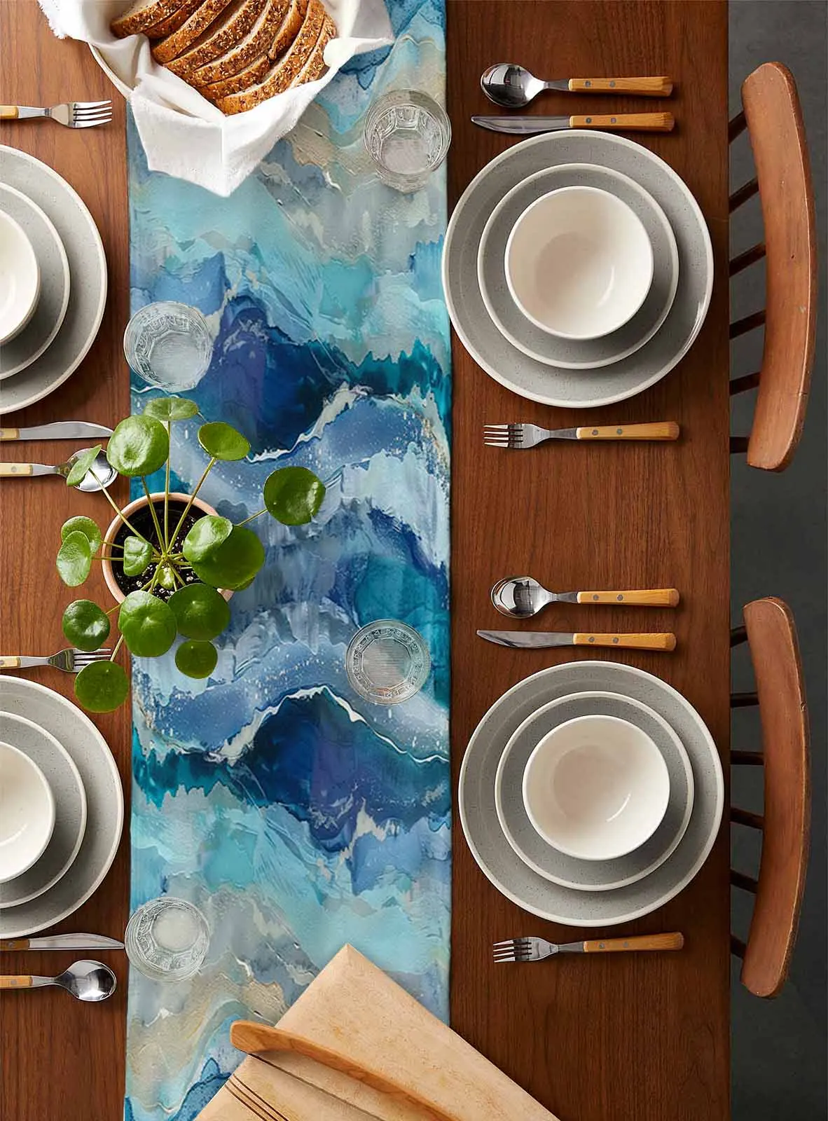 Морская волна пляж градиентная абстрактная синяя настольная дорожка украшение