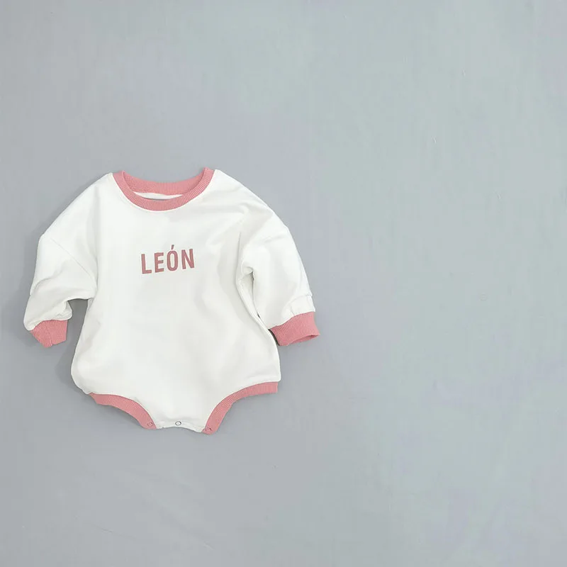 2022 Autumn New Baby Long Sleeve Cotton Bodysuit Cute Letter Print Infant Boy Jumpsuit Loose Baby Girl Casual Clothes 0-24M
