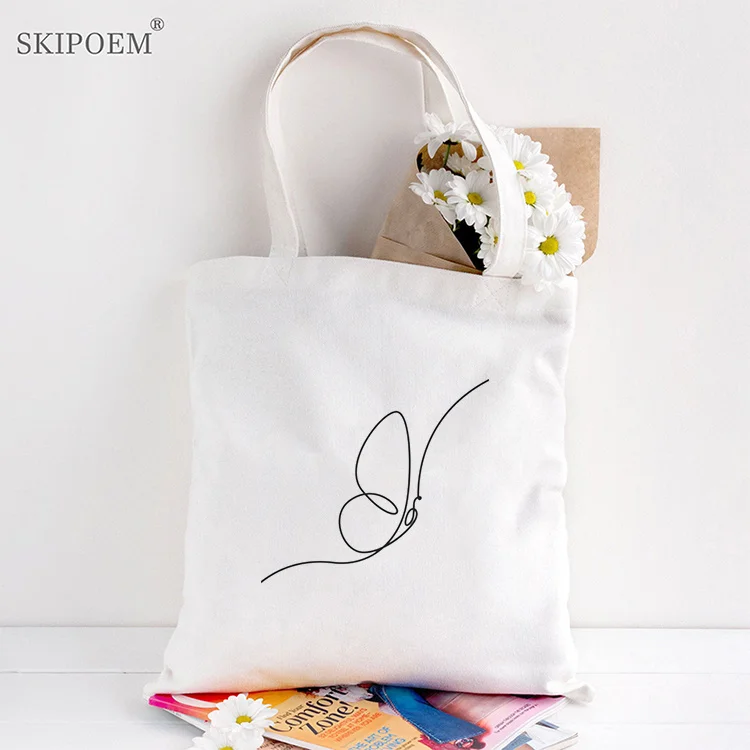 

Canvas Shopper Beach Bag Shoulder Tote Bags White Large Capacity Handbags Women's Butterfly Art Aesthetic Casual Teacher Gift 2