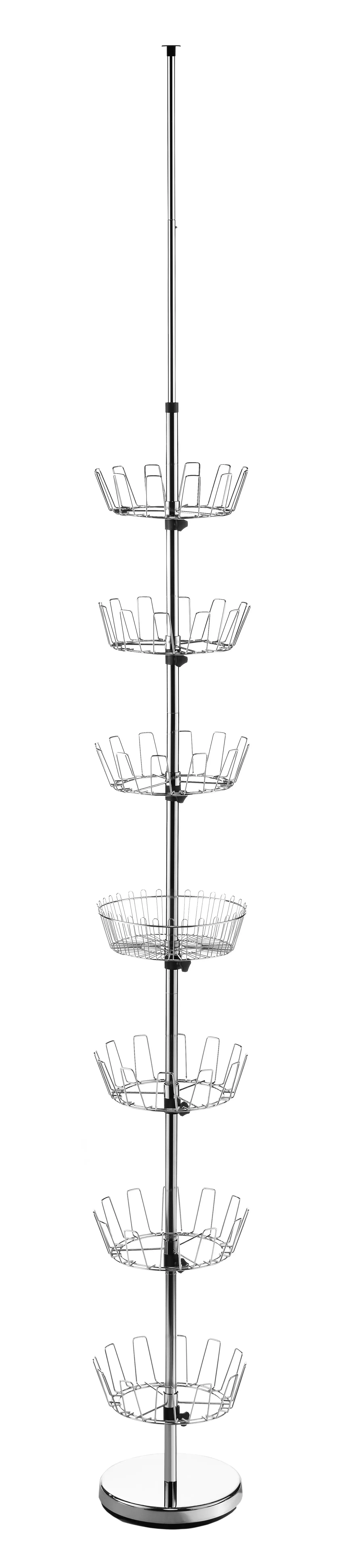 

6-Tier Floor-to-Ceiling Adjustable Shoe Rack Spinner with Basket - Chrome