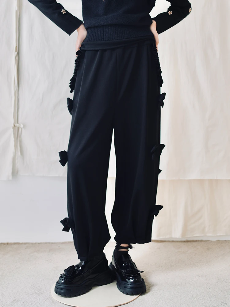 

[imakokoni black] original casual bow radish pants black long pants female autumn 321006